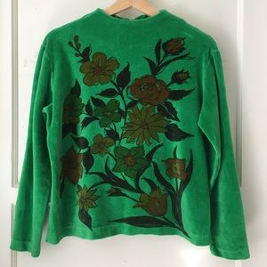 Vintage Kelly Green Floral Velour Sweatshirt